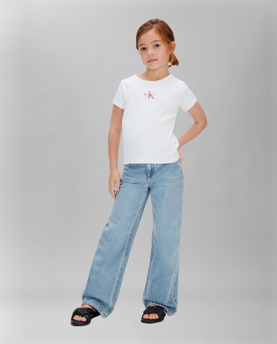 T-shirt Canelada com Monograma Calvin Klein Branco-5