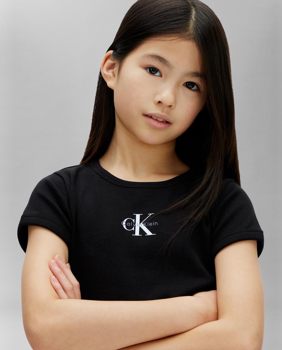 T-shirt de menina com logótipo Preto-4