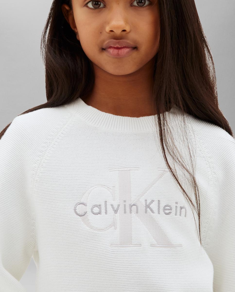 Camisola de malha de menina com logótipo Calvin Klein Branco-3
