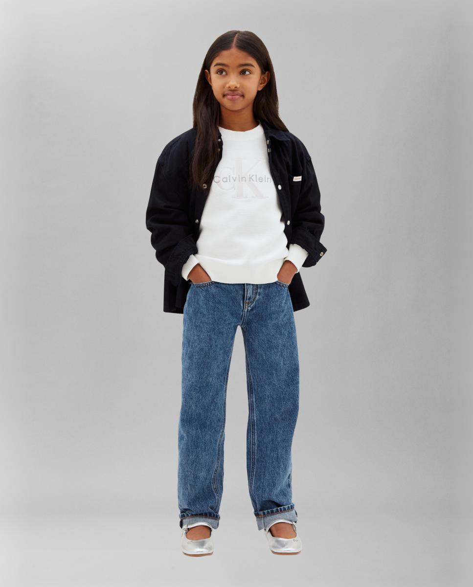 Camisola de malha de menina com logótipo Calvin Klein Branco-4