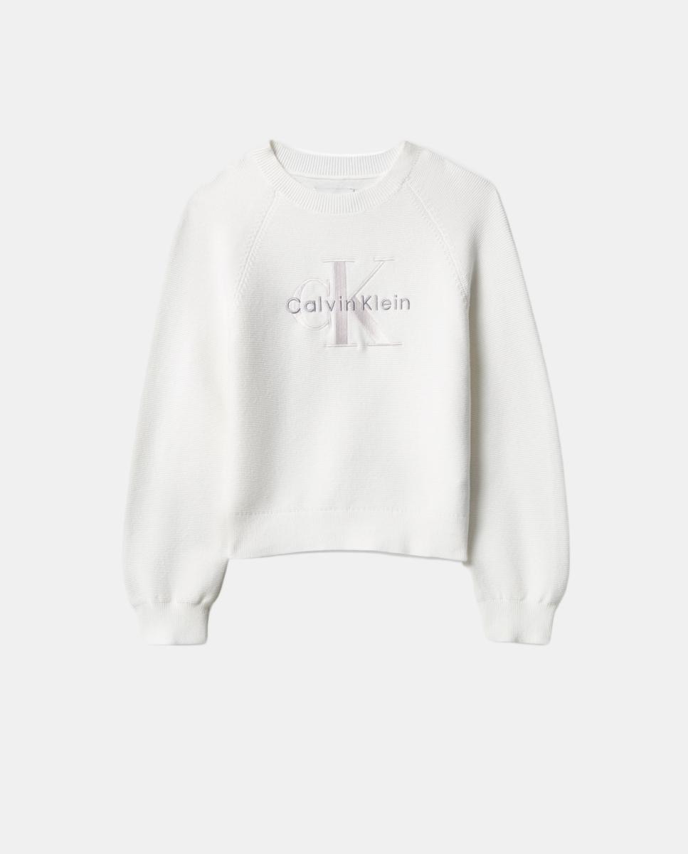 Camisola de malha de menina com logótipo Calvin Klein Branco-5
