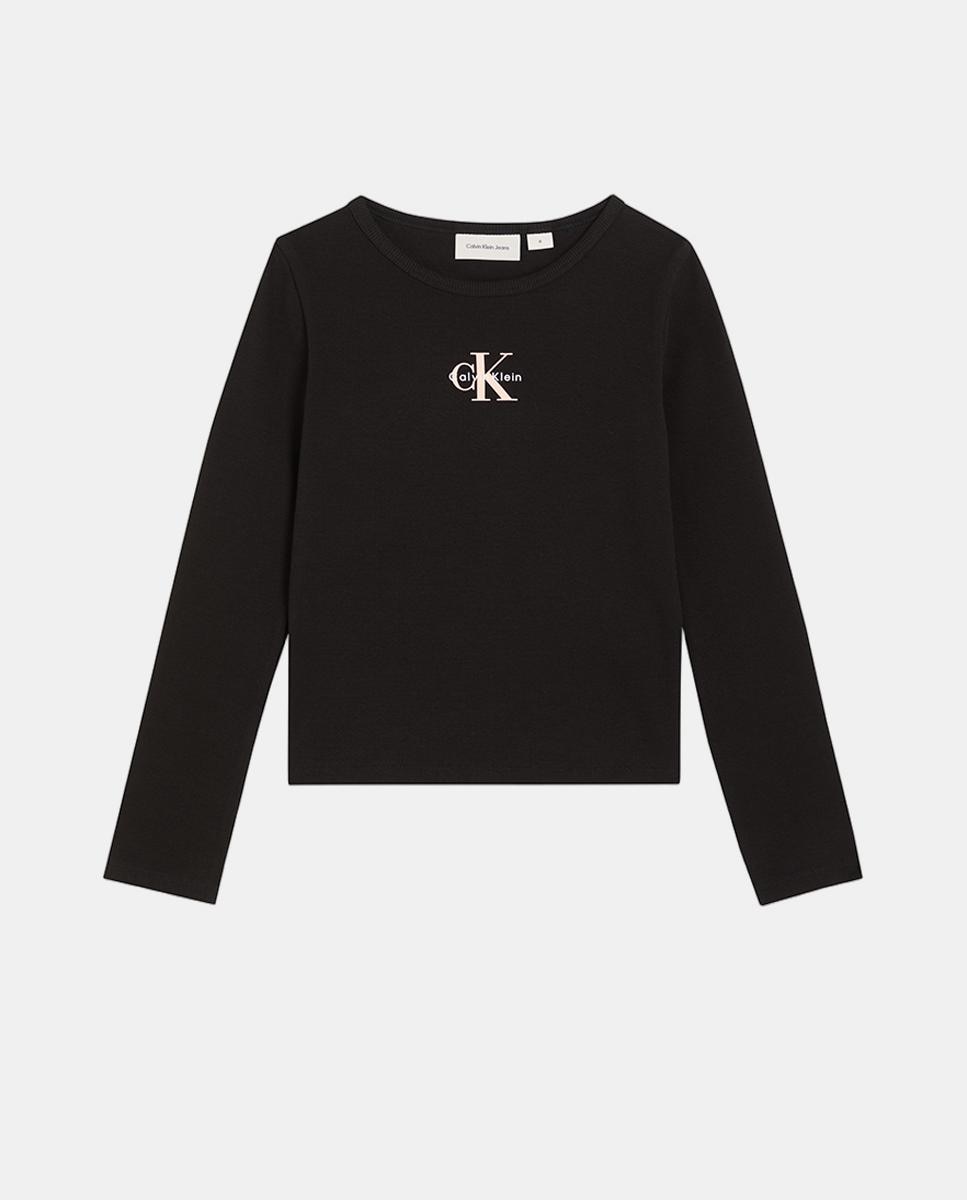 Camiseta de niña canalé de manga larga - Calvin Klein - Negro Negro-1