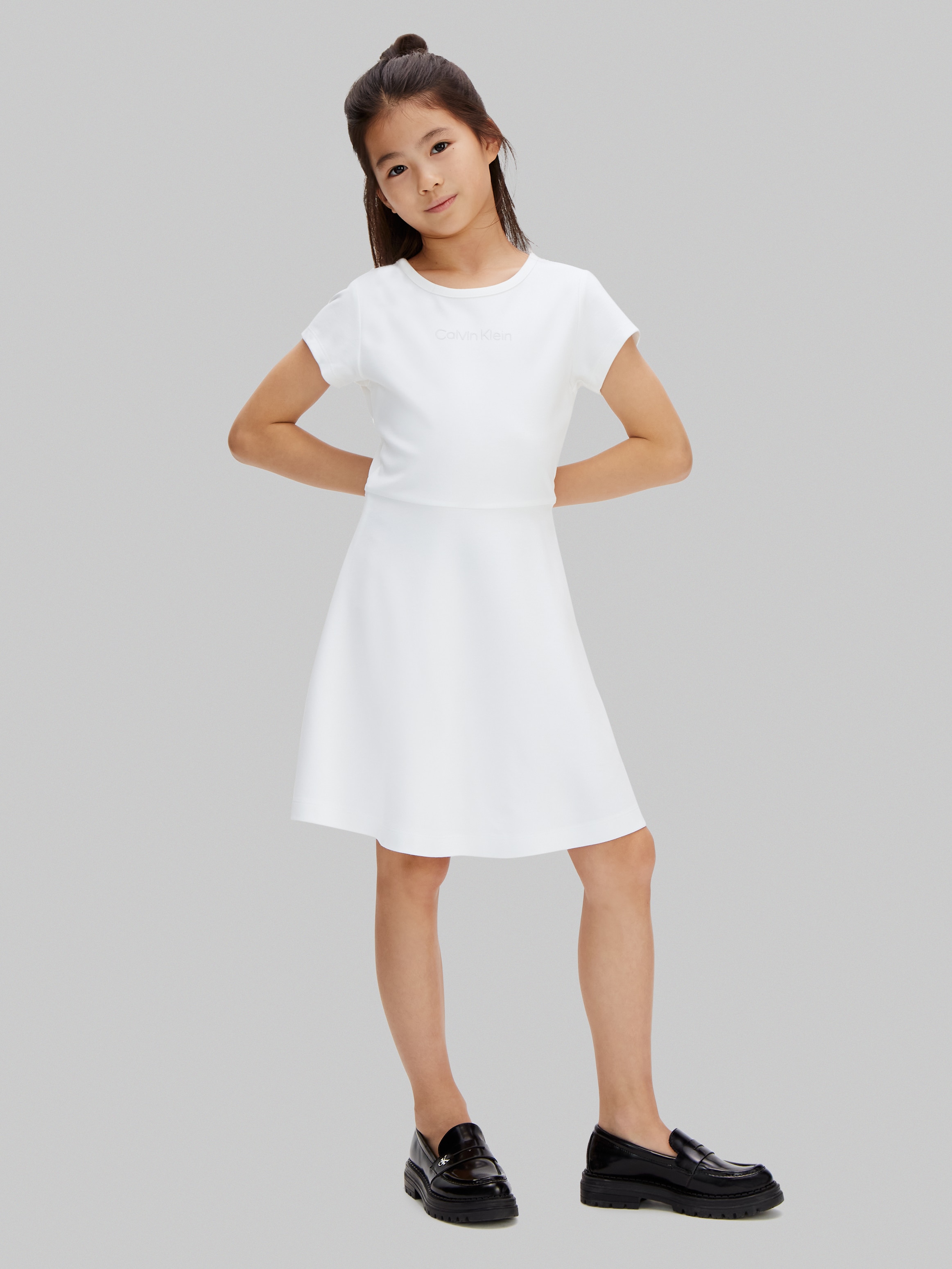 Vestido Cintado com Manga Curta Calvin Klein Branco-3