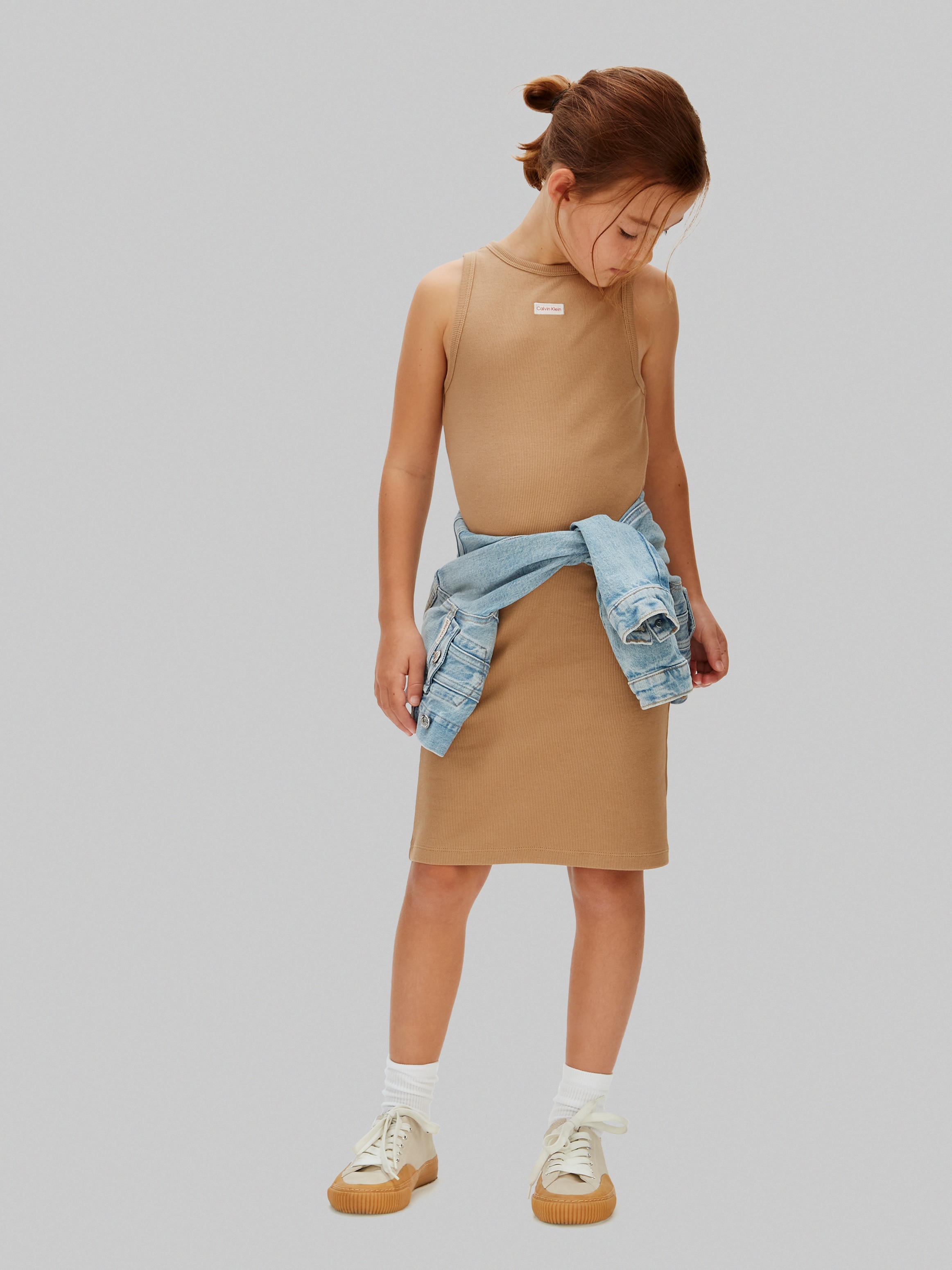 Vestido Canelado sem Mangas Calvin Klein Castanho-3