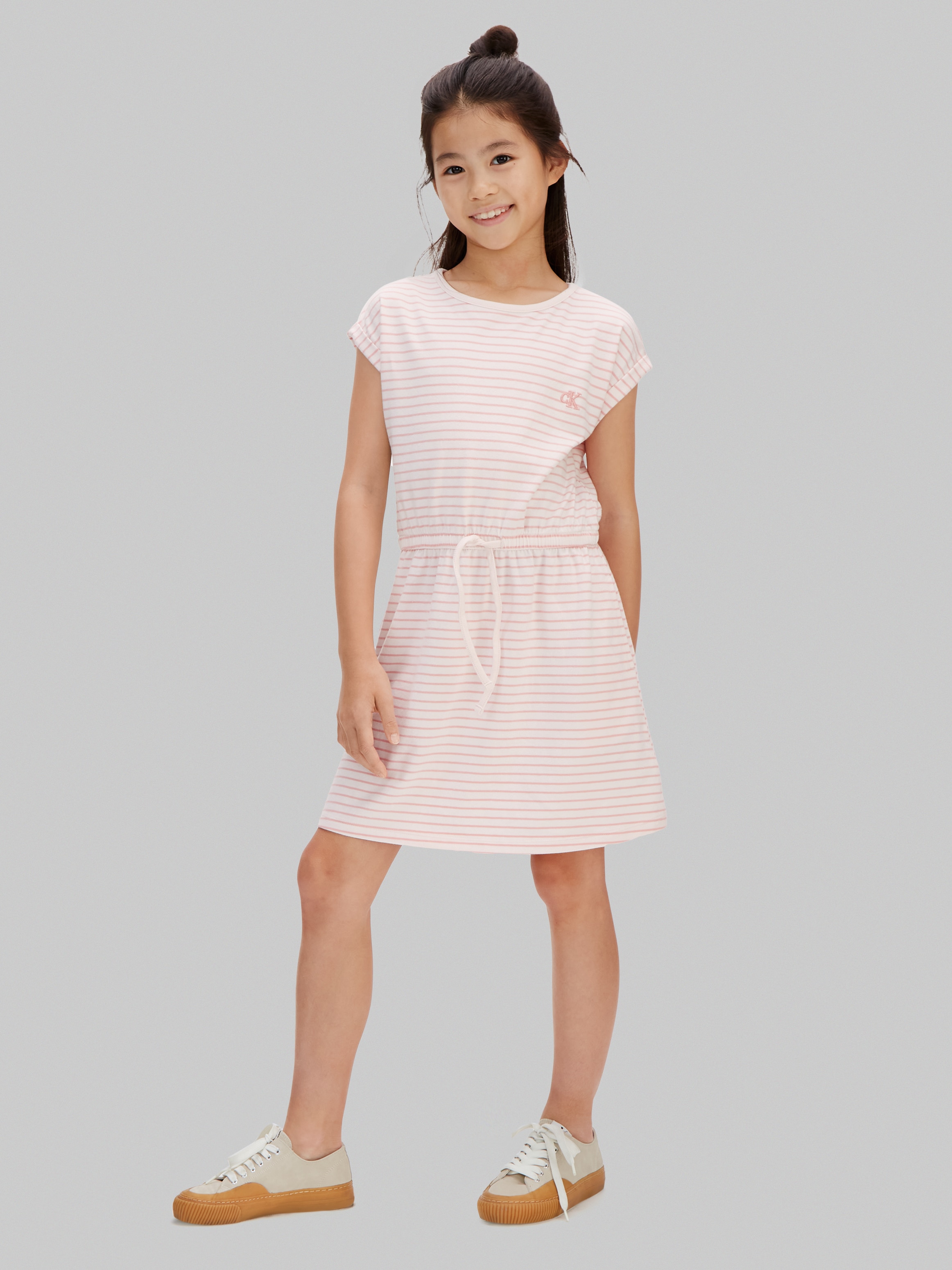Vestido Tipo T-shirt às Riscas Calvin Klein Rosa-3