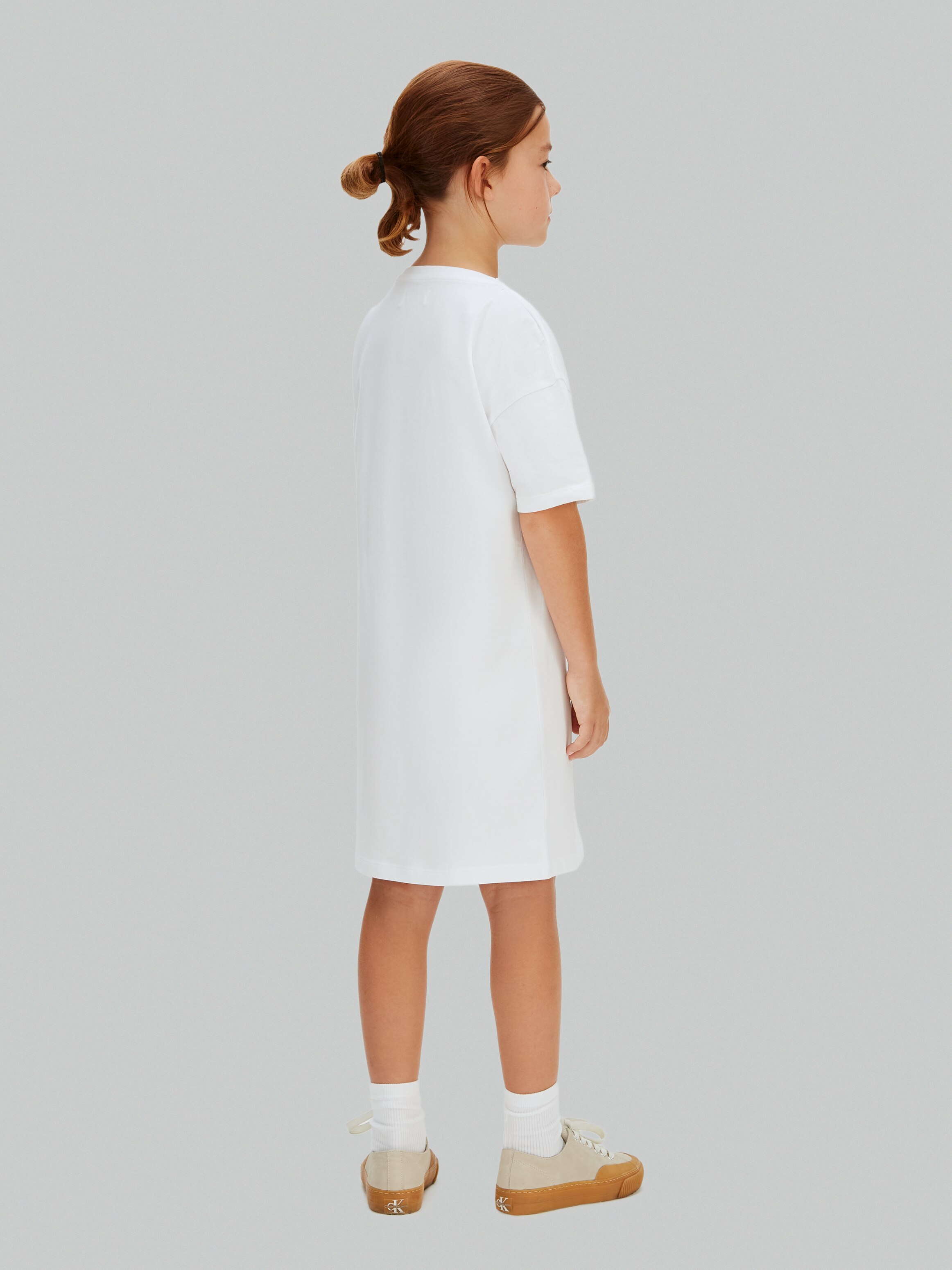 Vestido Tipo T-shirt com Monograma Calvin Klein Branco-3
