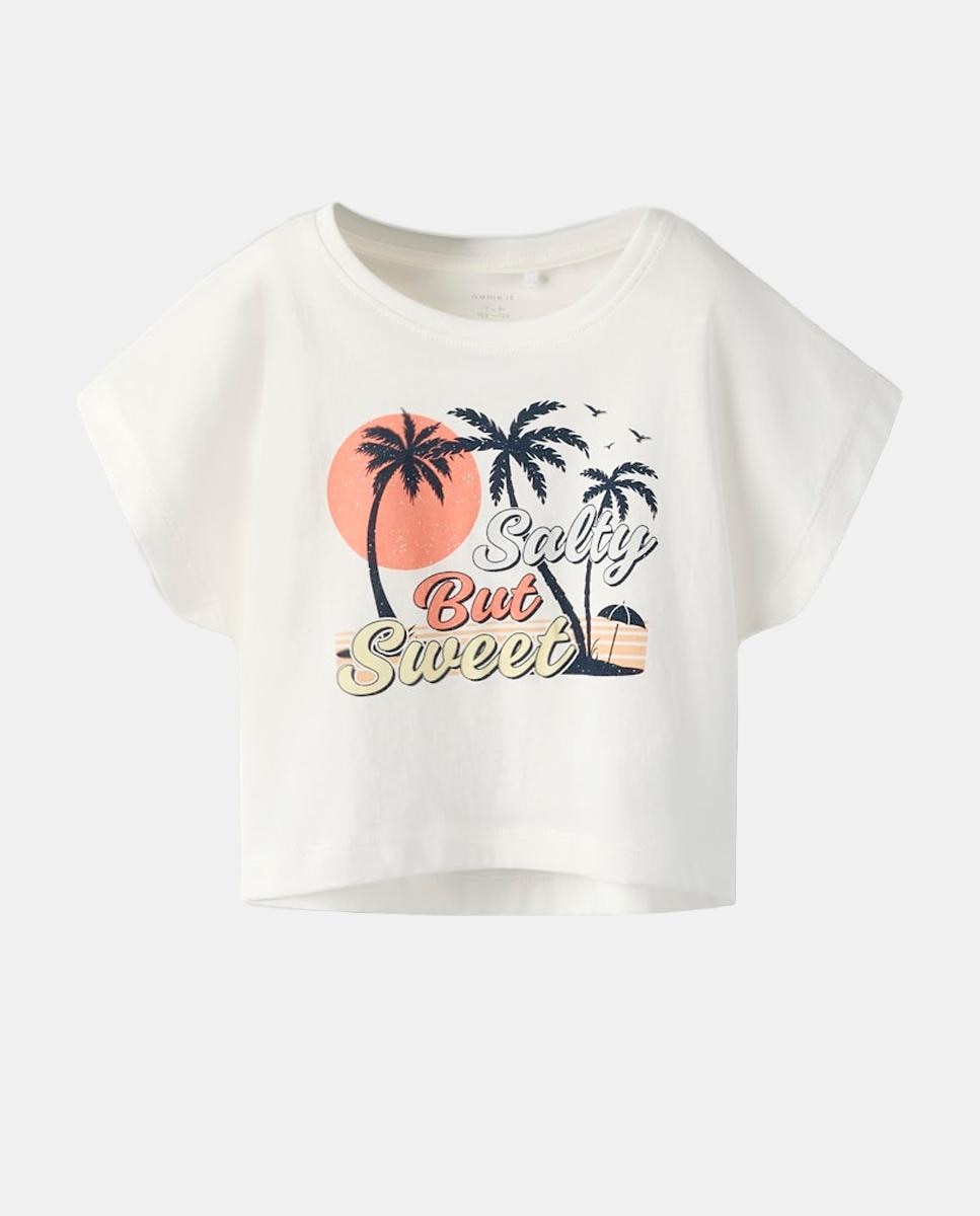 Camiseta crop top de niña - name it - Rosa Blanco-4