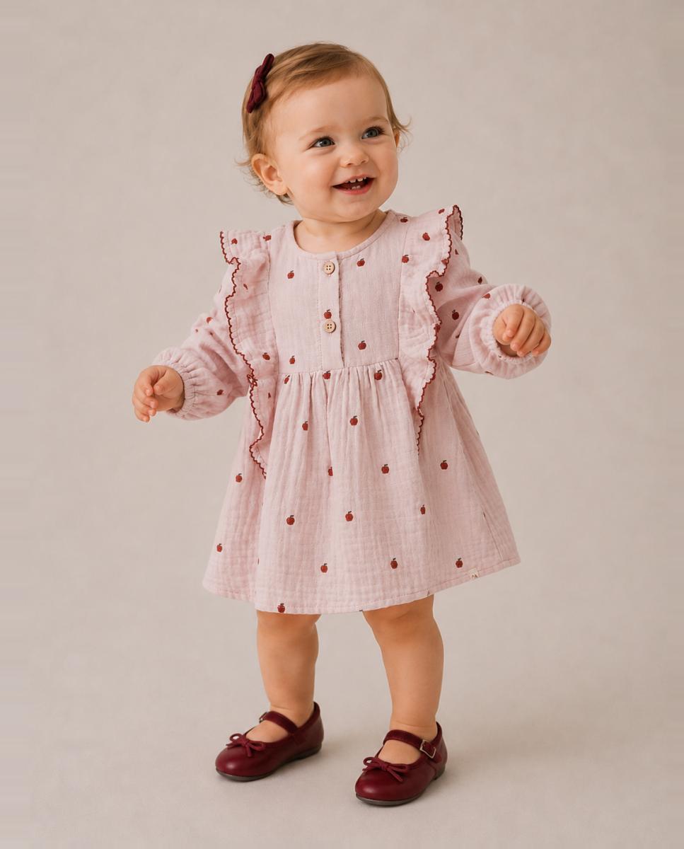 Imagem 0 de Vestido com Manga Comprida e Bordado de Maçãs
