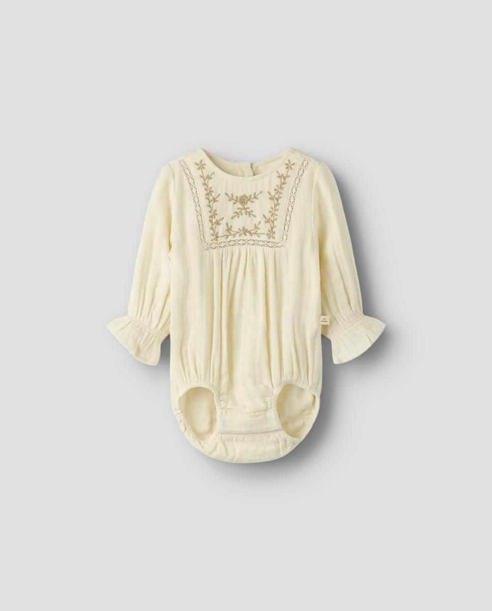 Body Camiseiro de Manga Comprida com Gola de Botões Bege-2