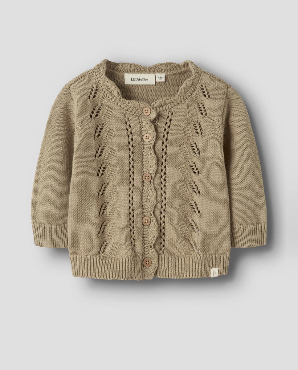 Cardigan de Manga Comprida Rendilhado Camel-2