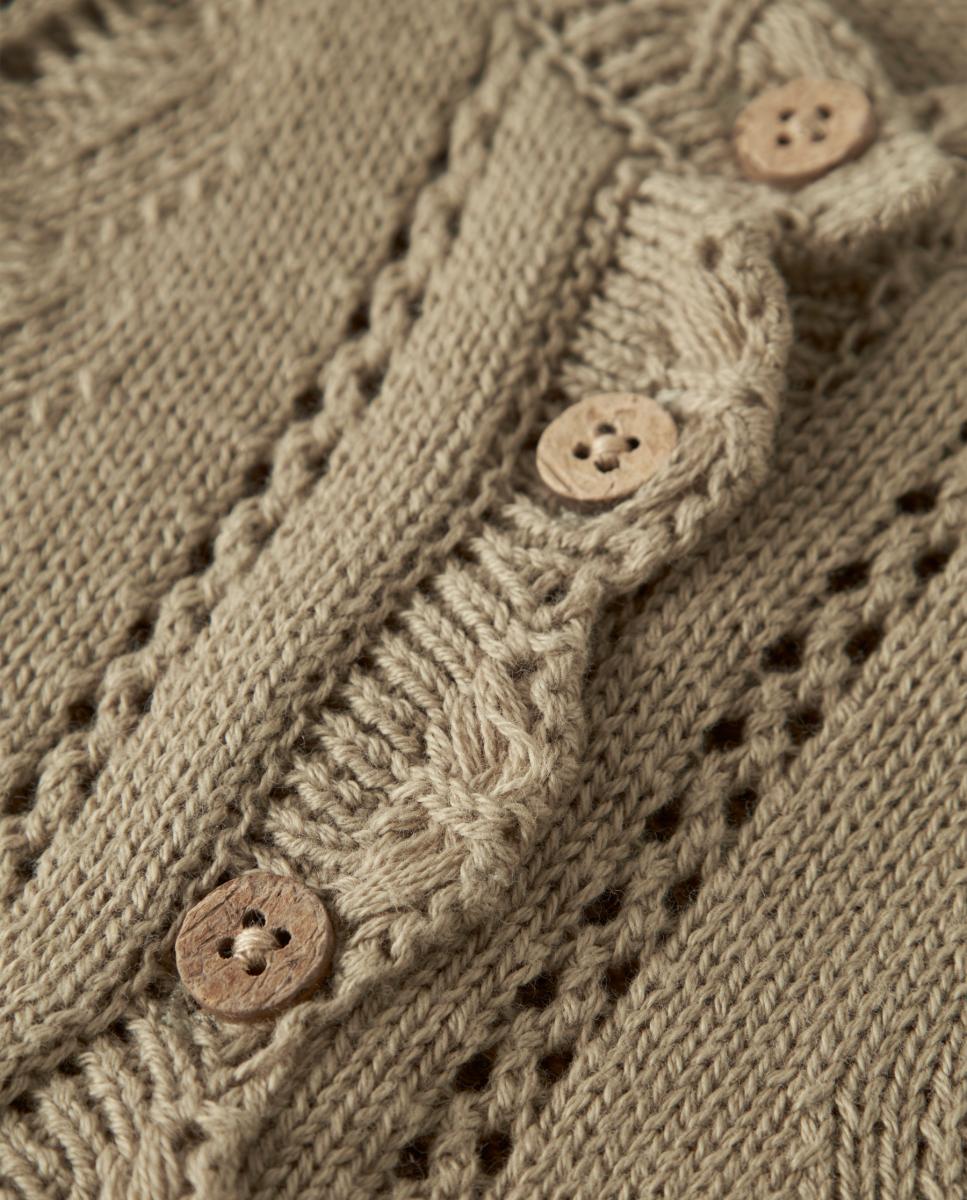 Cardigan de Manga Comprida Rendilhado Camel-4