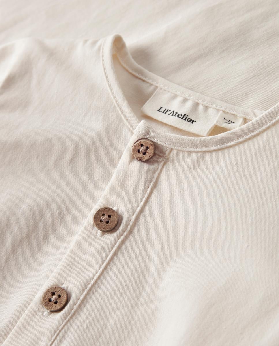 Camisa Body com Gola à Padre Bege-5