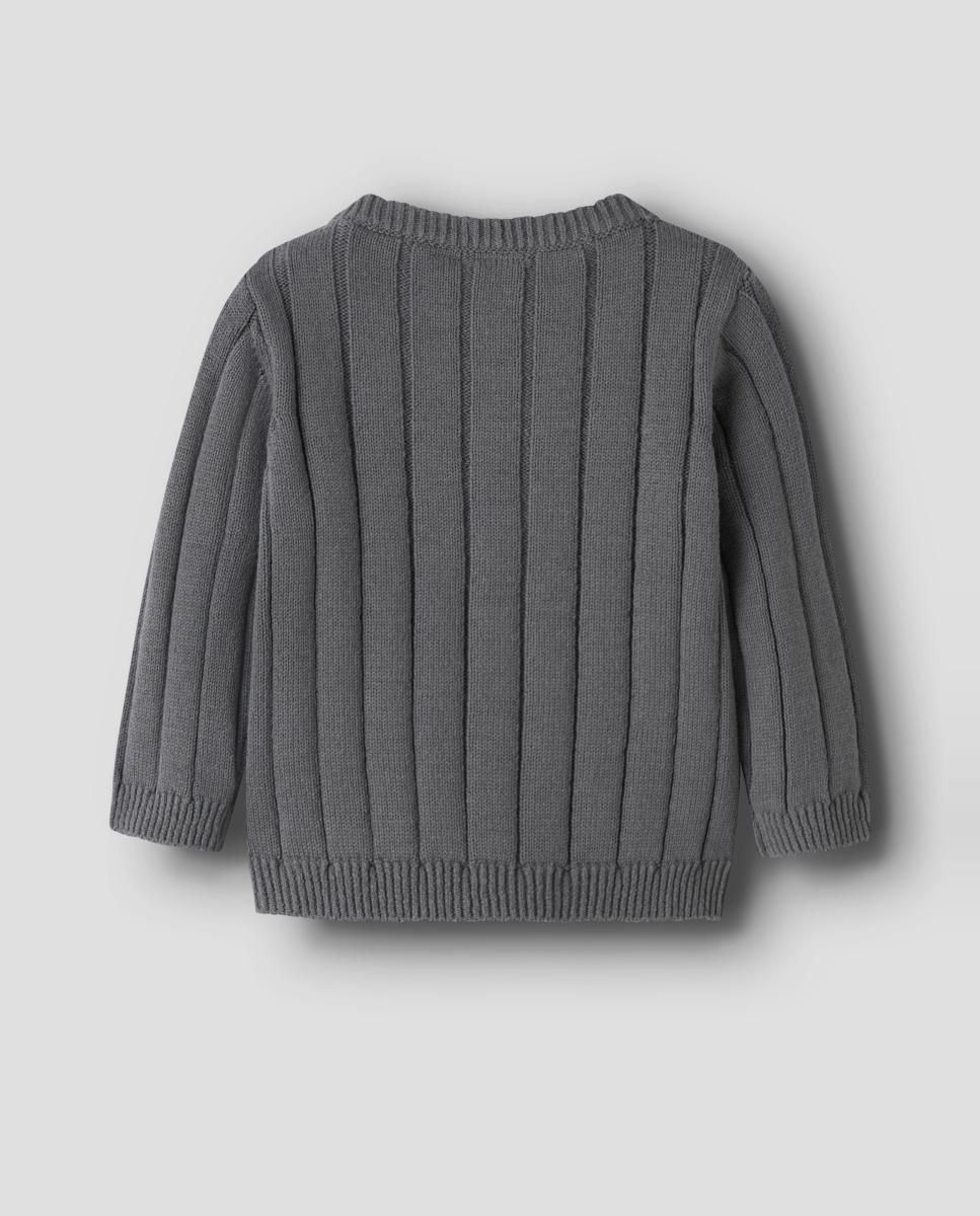 Cardigan de Manga Comprida com Decote Redondo Cinzento-4