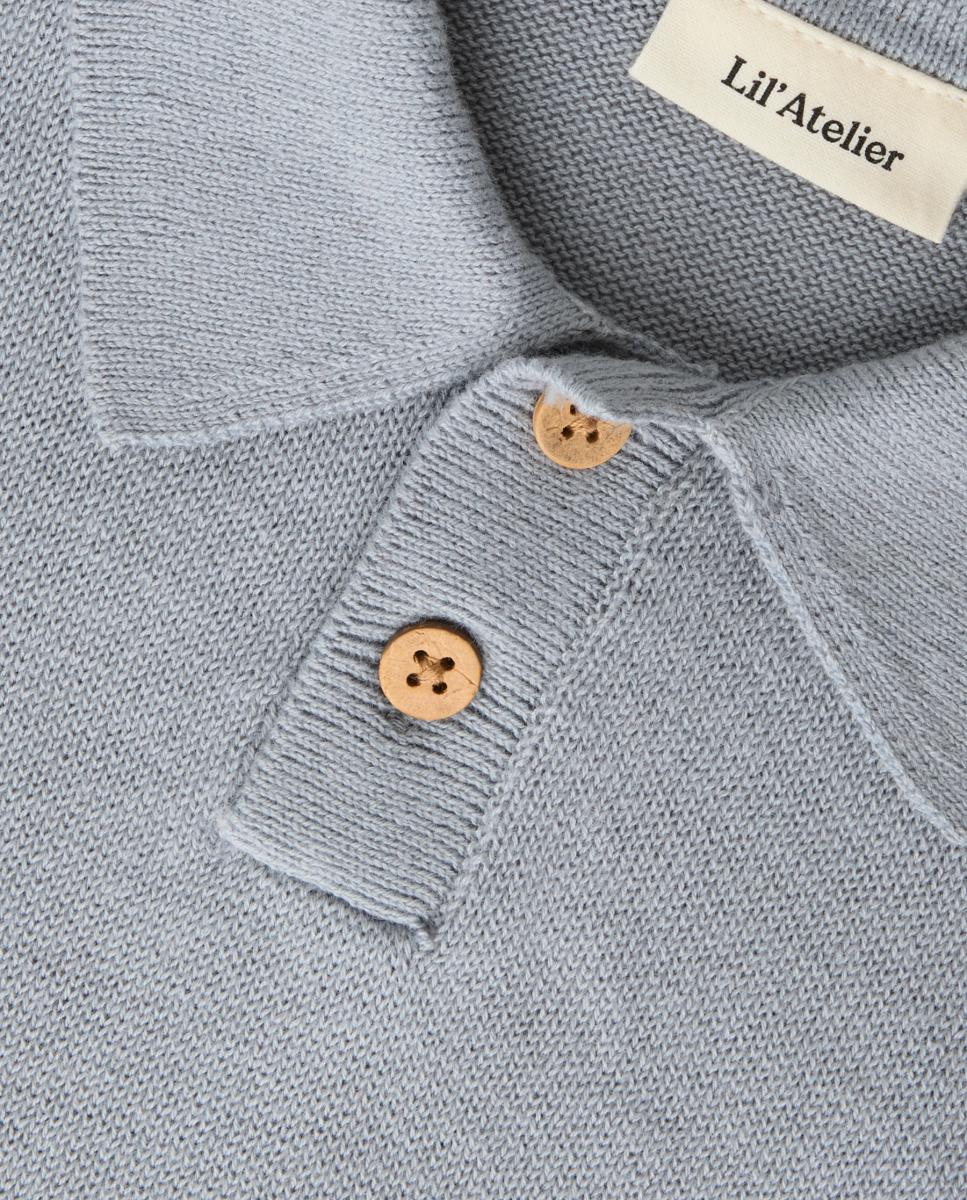 Polo de Malha com Manga Comprida Azul-4