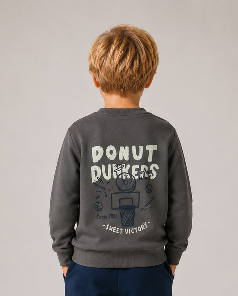 Sweatshirt com Estampado Traseiro Cinzento-2