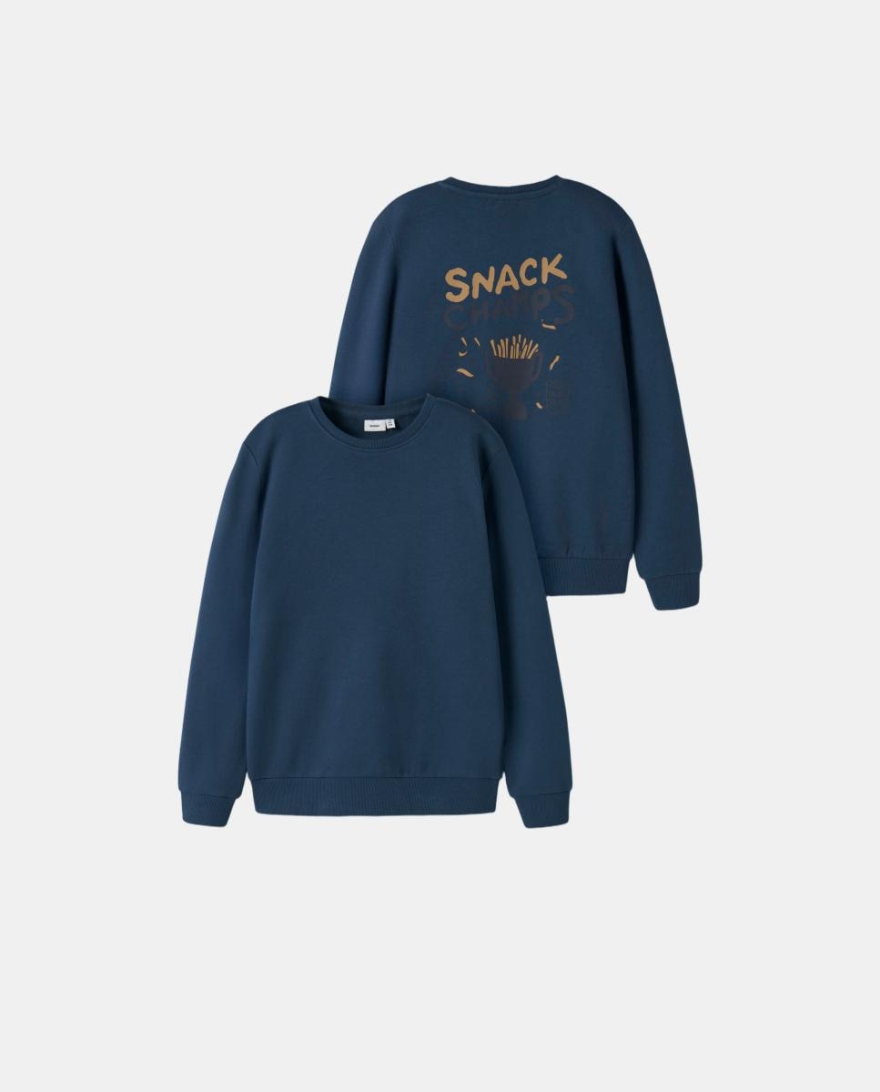 Sweatshirt com Estampado Traseiro Azul-5