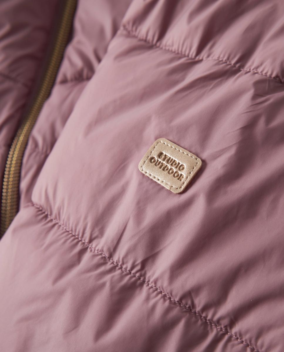 Sobretudo Acolchoado com Capuz Desmontável para Menina Rosa-4