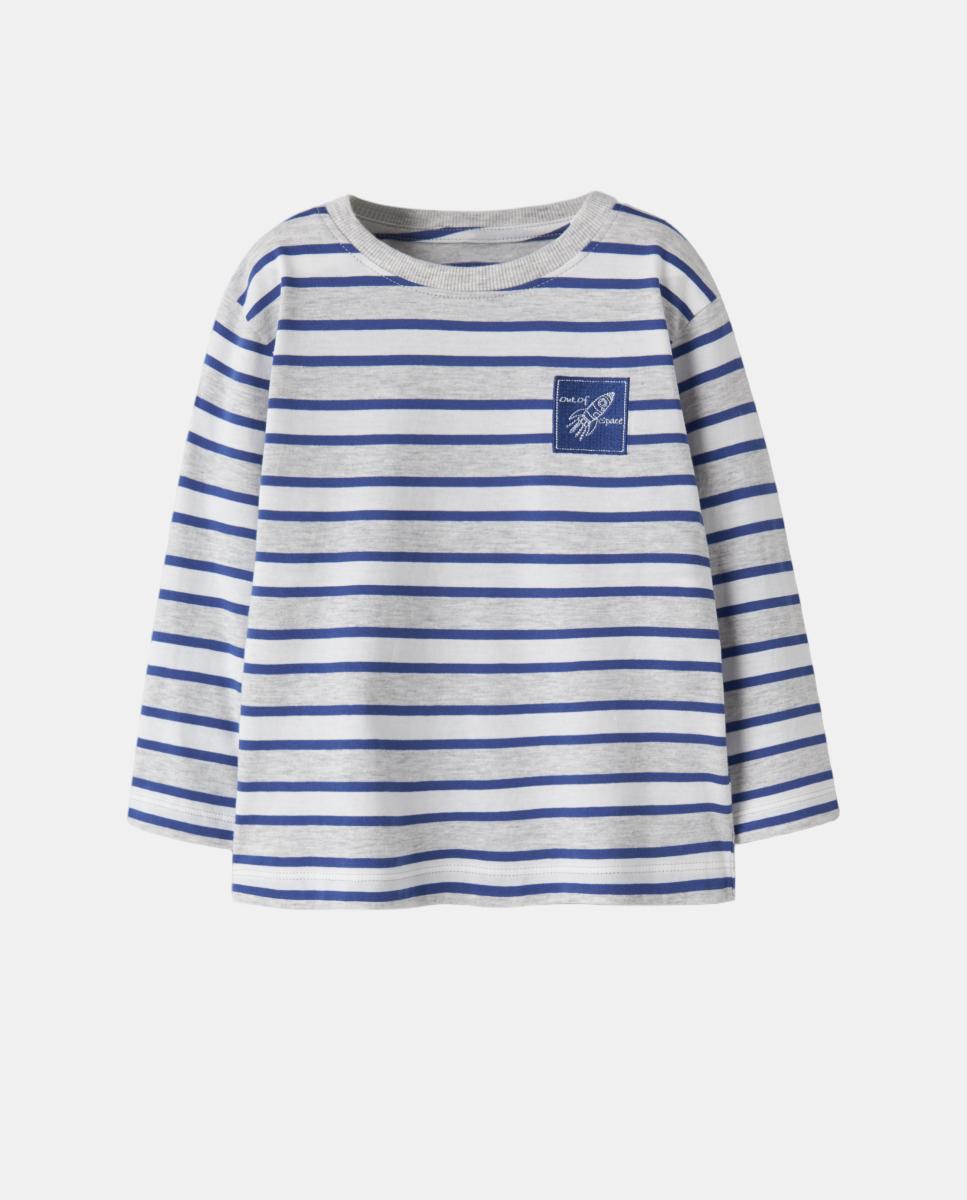 Camisola às Riscas com Manga Comprida Cinzento-claro-2