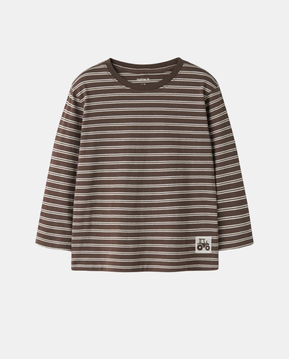 Camisola às Riscas com Manga Comprida Castanho-2