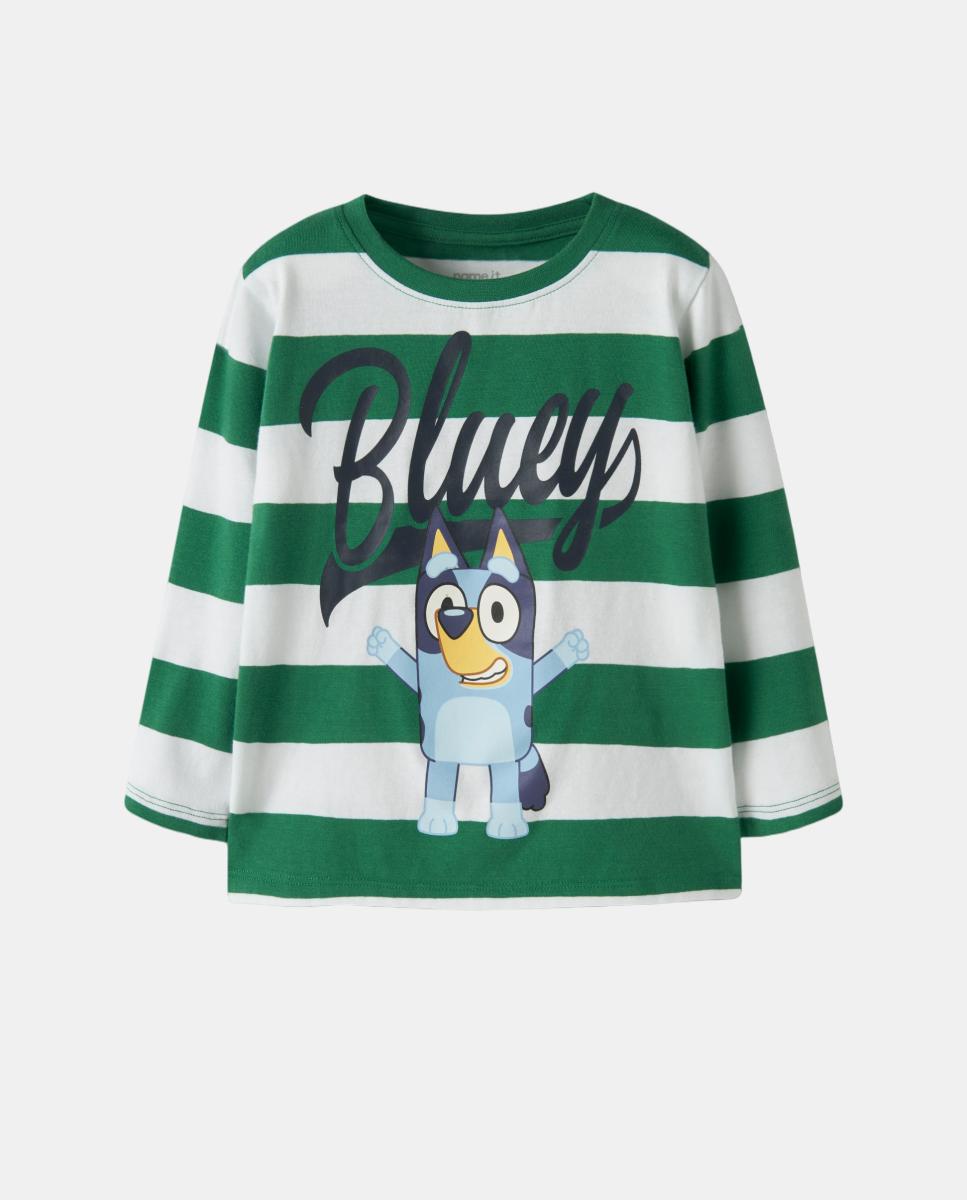 T-shirt Bluey às Riscas Verde-3