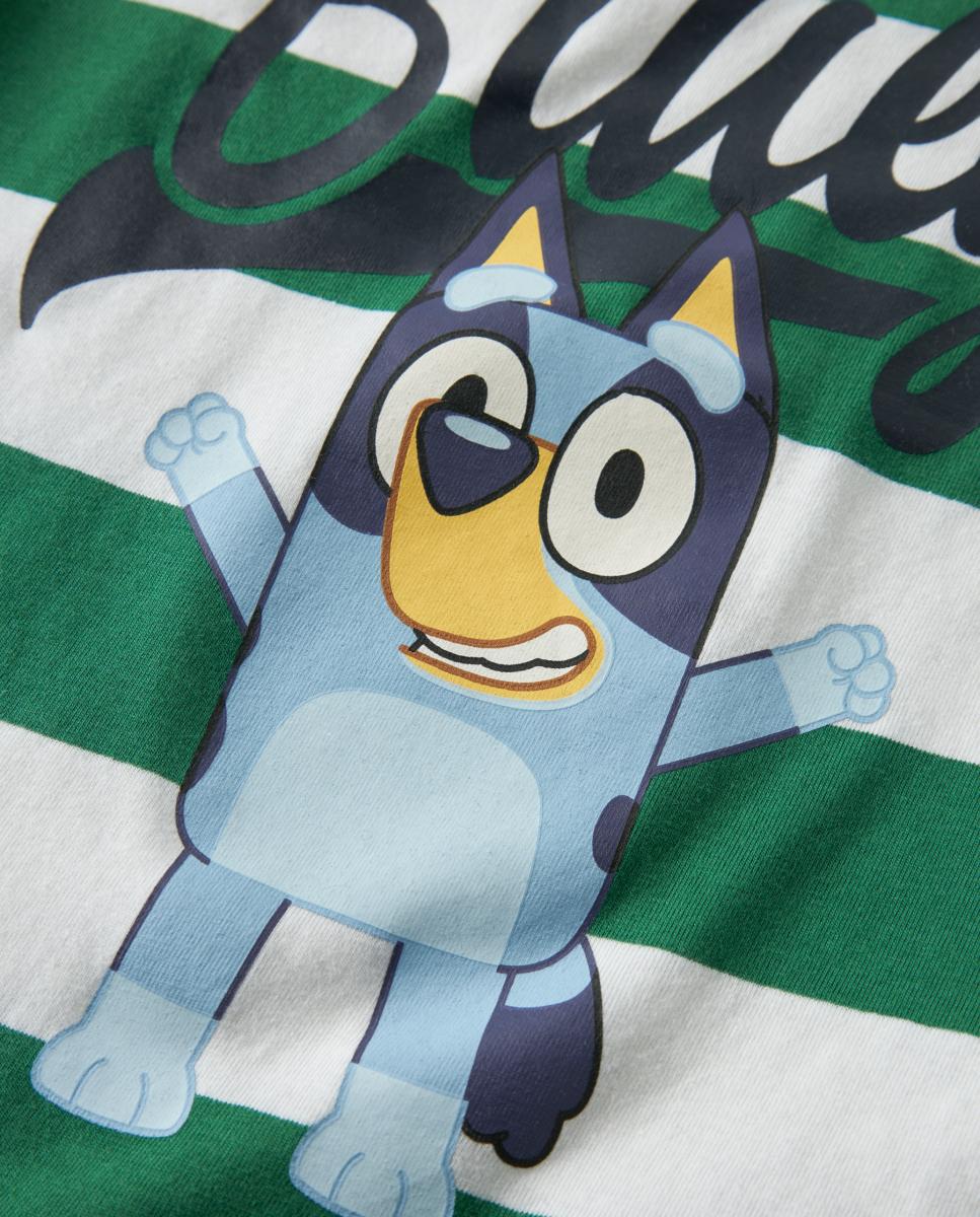 T-shirt Bluey às Riscas Verde-5
