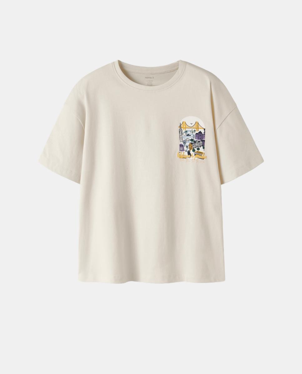 T-shirt de Manga Curta Creme-2