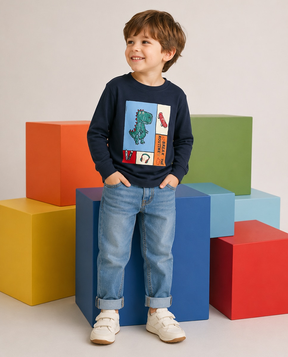 Imagem 0 de Camisola de Manga Comprida com Estampado de Dinossauro à Frente