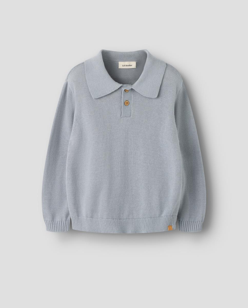 Polo de Malha com Manga Comprida Azul-3