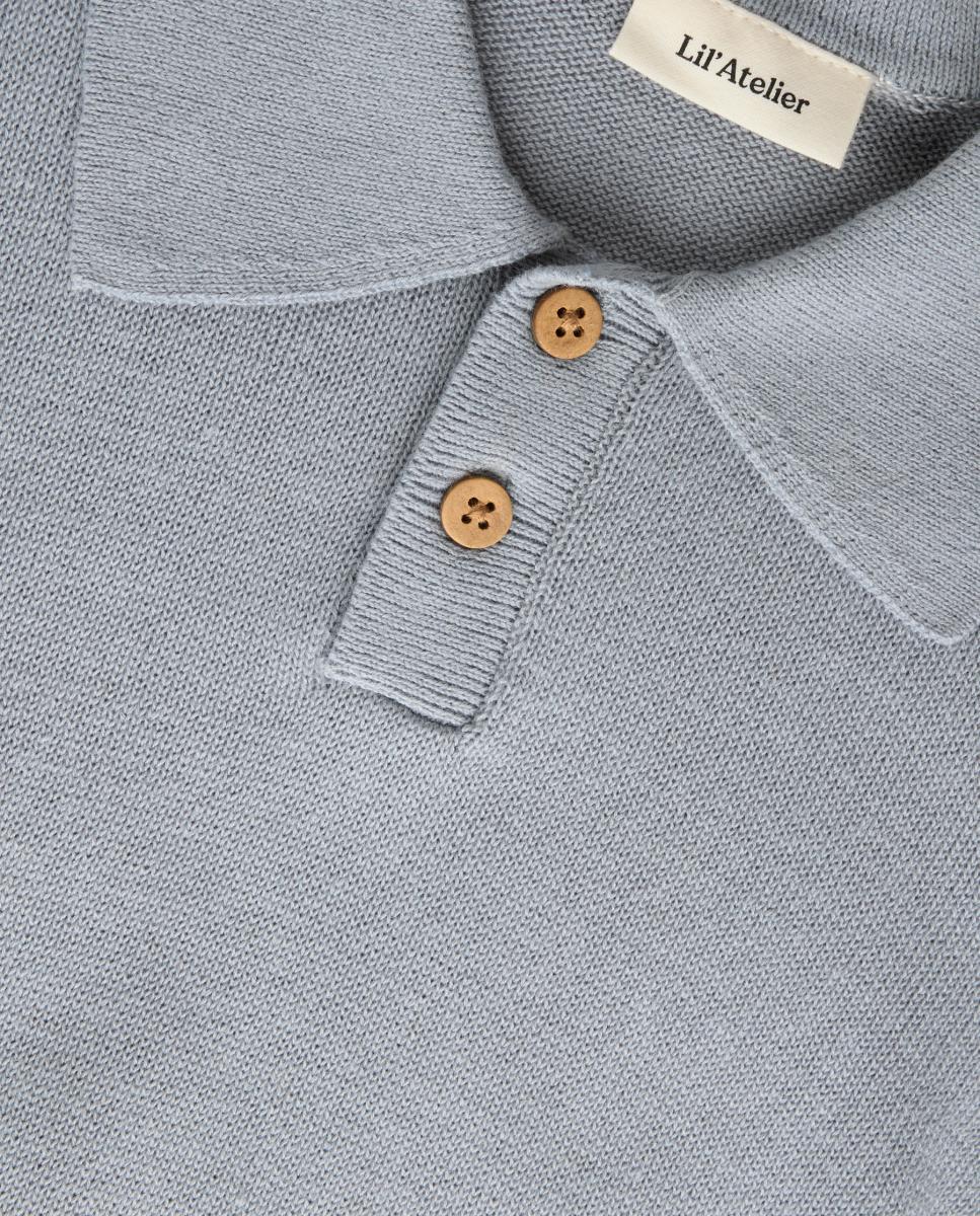 Polo de Malha com Manga Comprida Azul-5