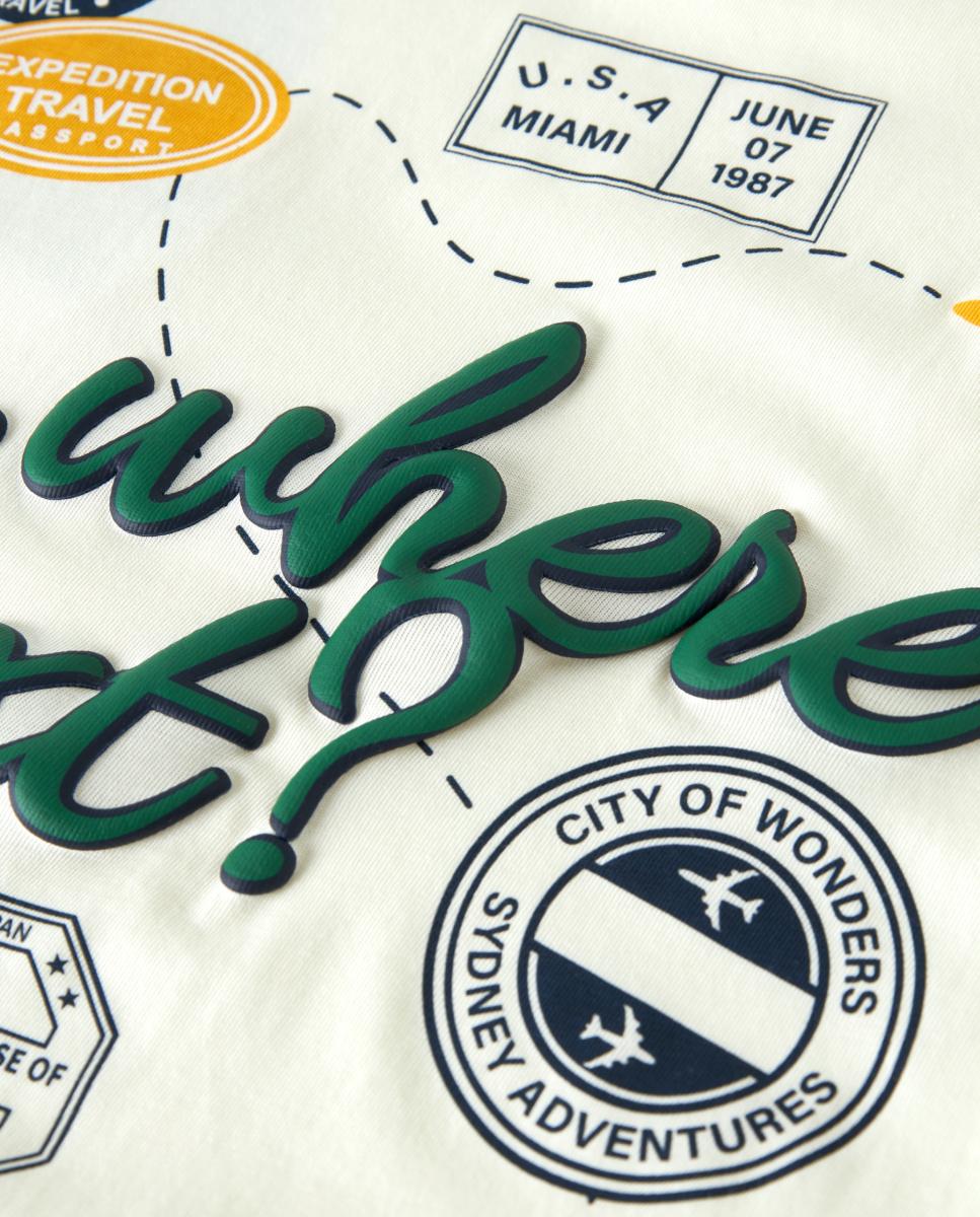 T-shirt de Viagem para Criança Creme-4