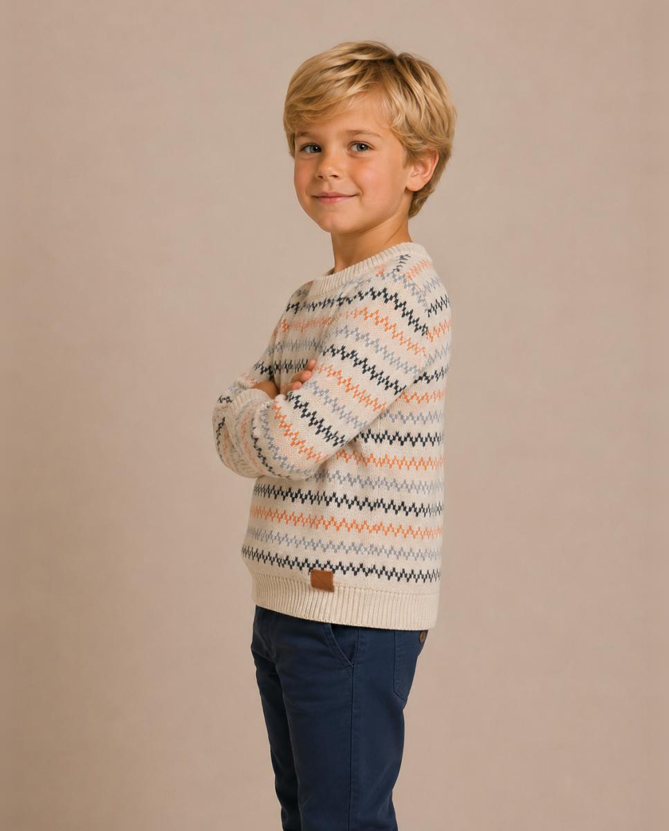 Camisola de Malha com Padrão em ziguezague para Criança Taupe-2