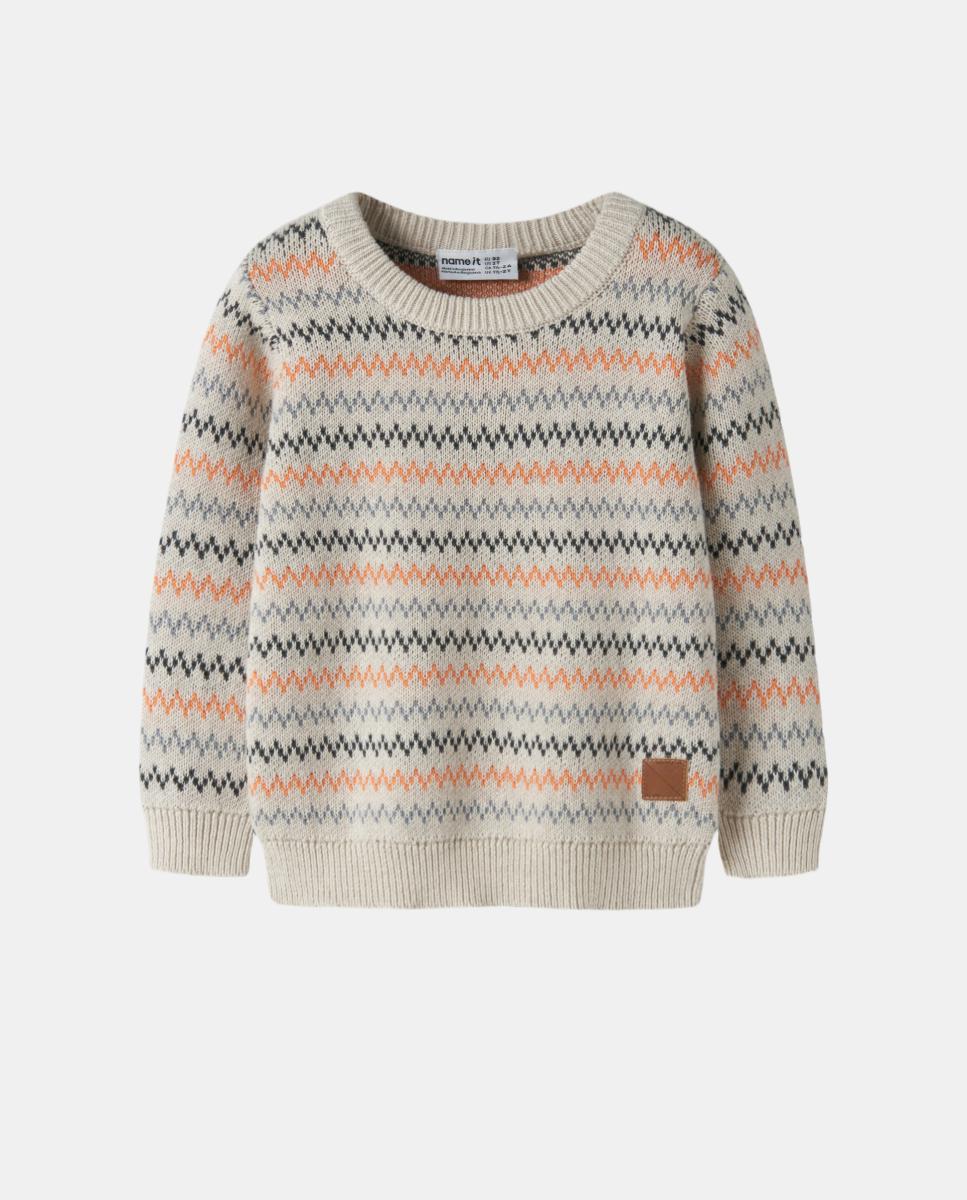 Camisola de Malha com Padrão em ziguezague para Criança Taupe-3