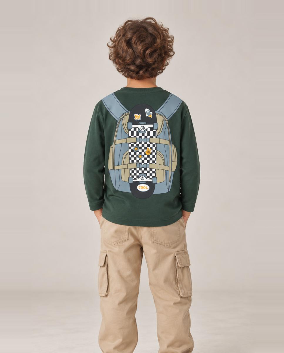 Camiseta de manga larga de niño con dibujo de mochila - name it - Verde Verde-1