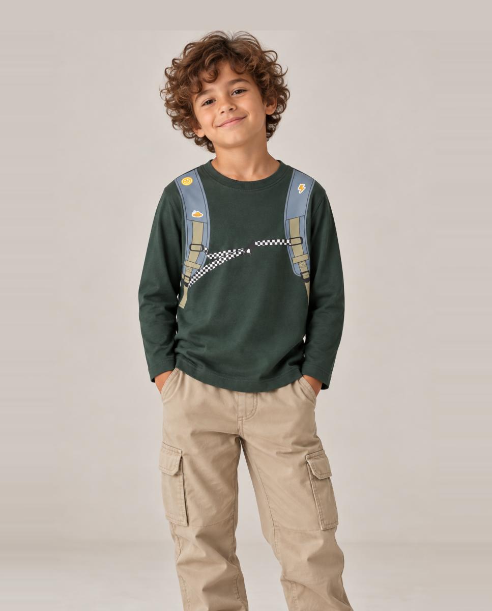 Camiseta de manga larga de niño con dibujo de mochila - name it - Verde Verde-2