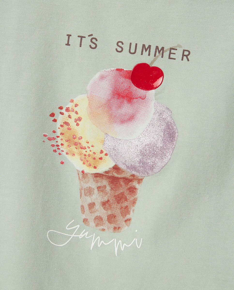 T-shirt de Manga Curta Verde-claro-3