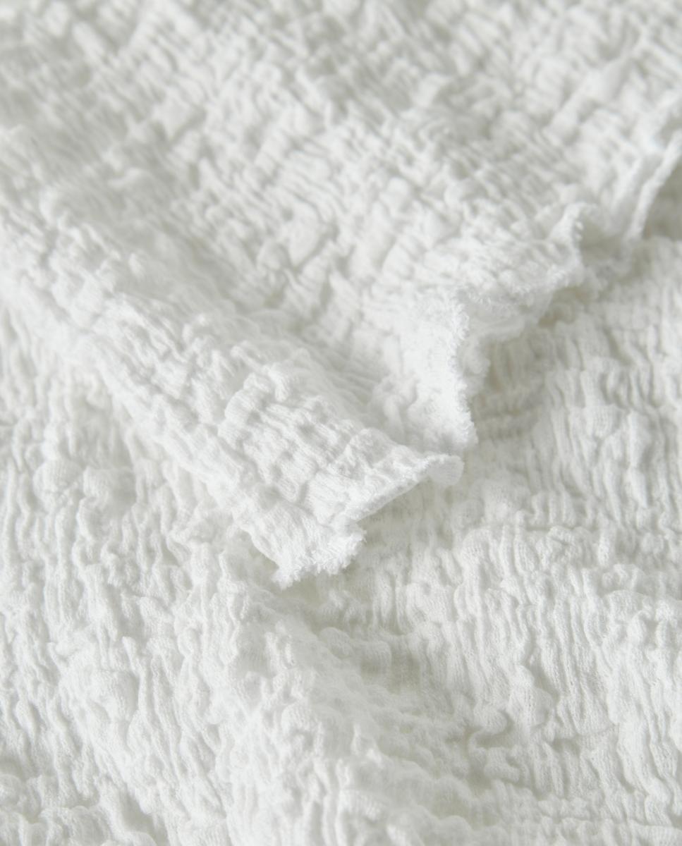 Top de Manga Curta em Tecido Texturizado com Decote Elástico Branco-5