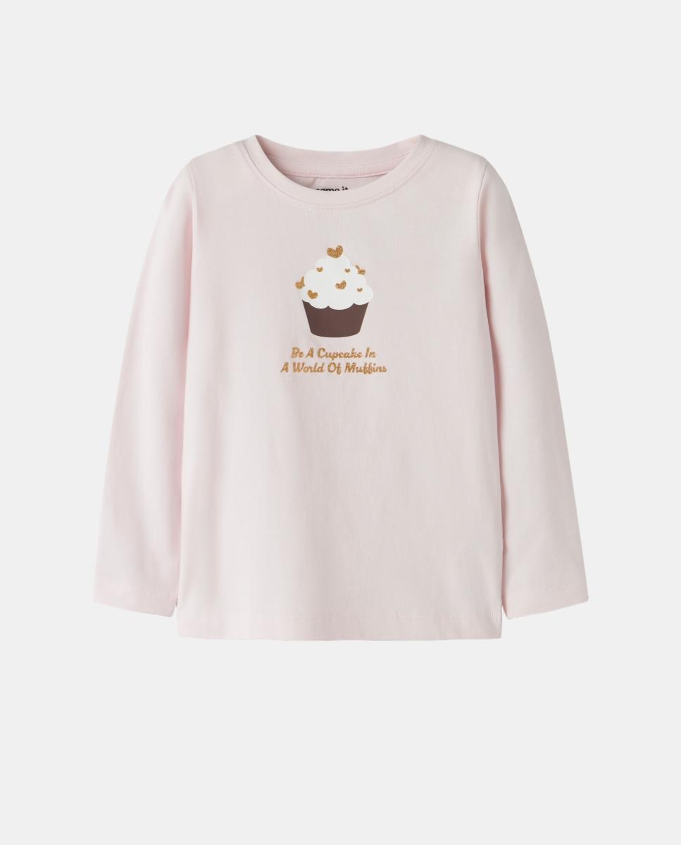 Camisola de Manga Comprida com Estampado à Frente Rosa-2