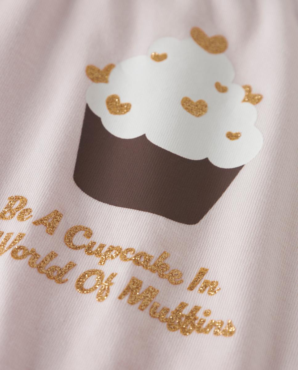 Camisola de Manga Comprida com Estampado à Frente Rosa-4