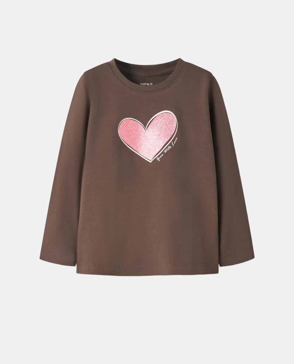 Camisola de Manga Comprida com Estampado à Frente Castanho-3
