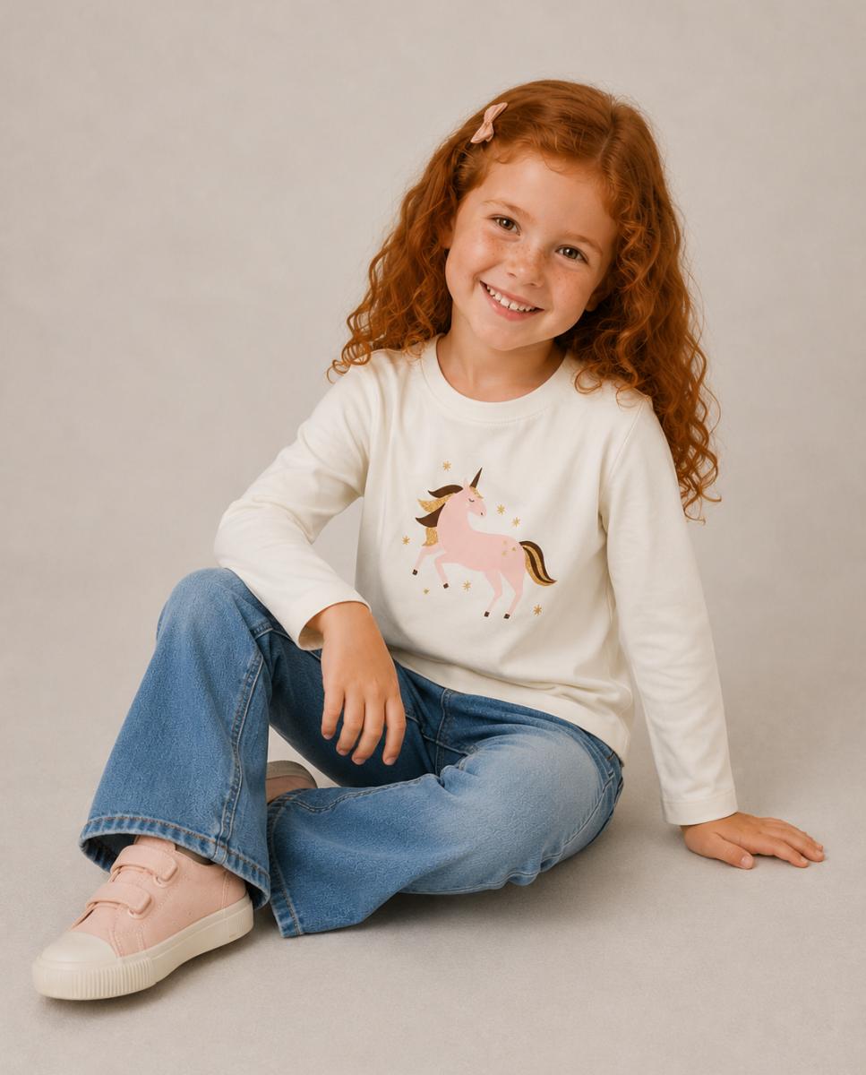 Camisola de Manga Comprida com Estampado à Frente Branco-2