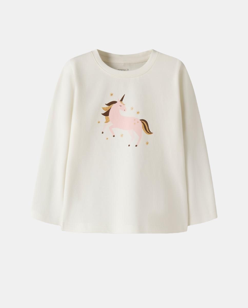 Camisola de Manga Comprida com Estampado à Frente Branco-3