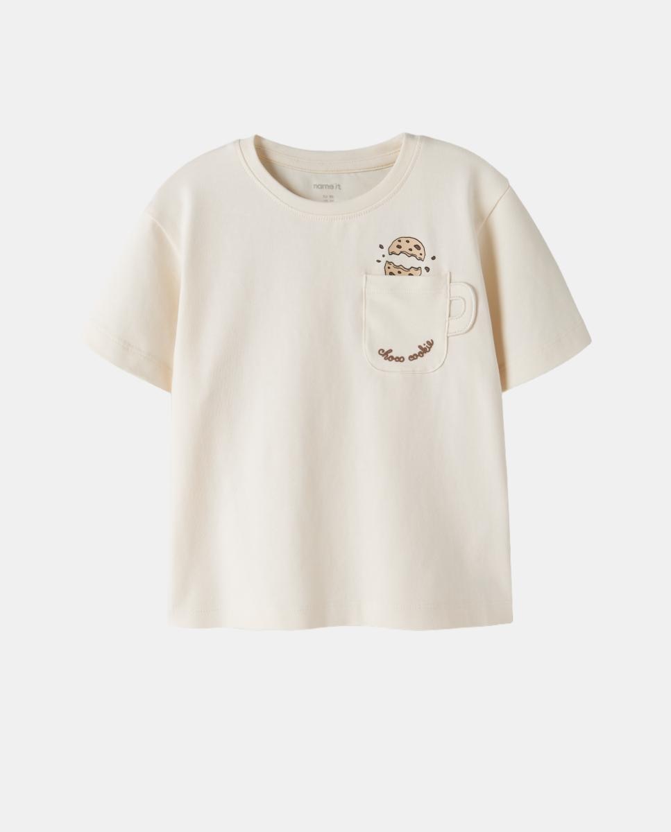 T-shirt com Bolso Copo Creme-2