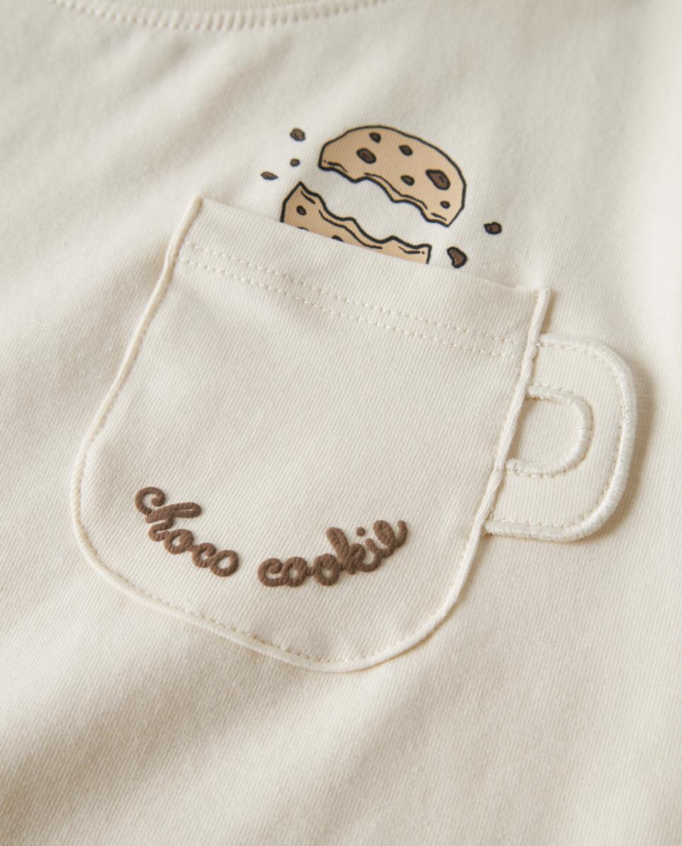 T-shirt com Bolso Copo Creme-4