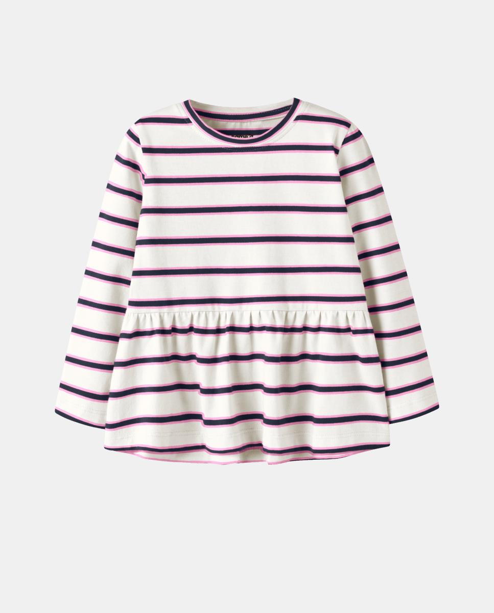 Camisola às Riscas com Manga Comprida Branco-3