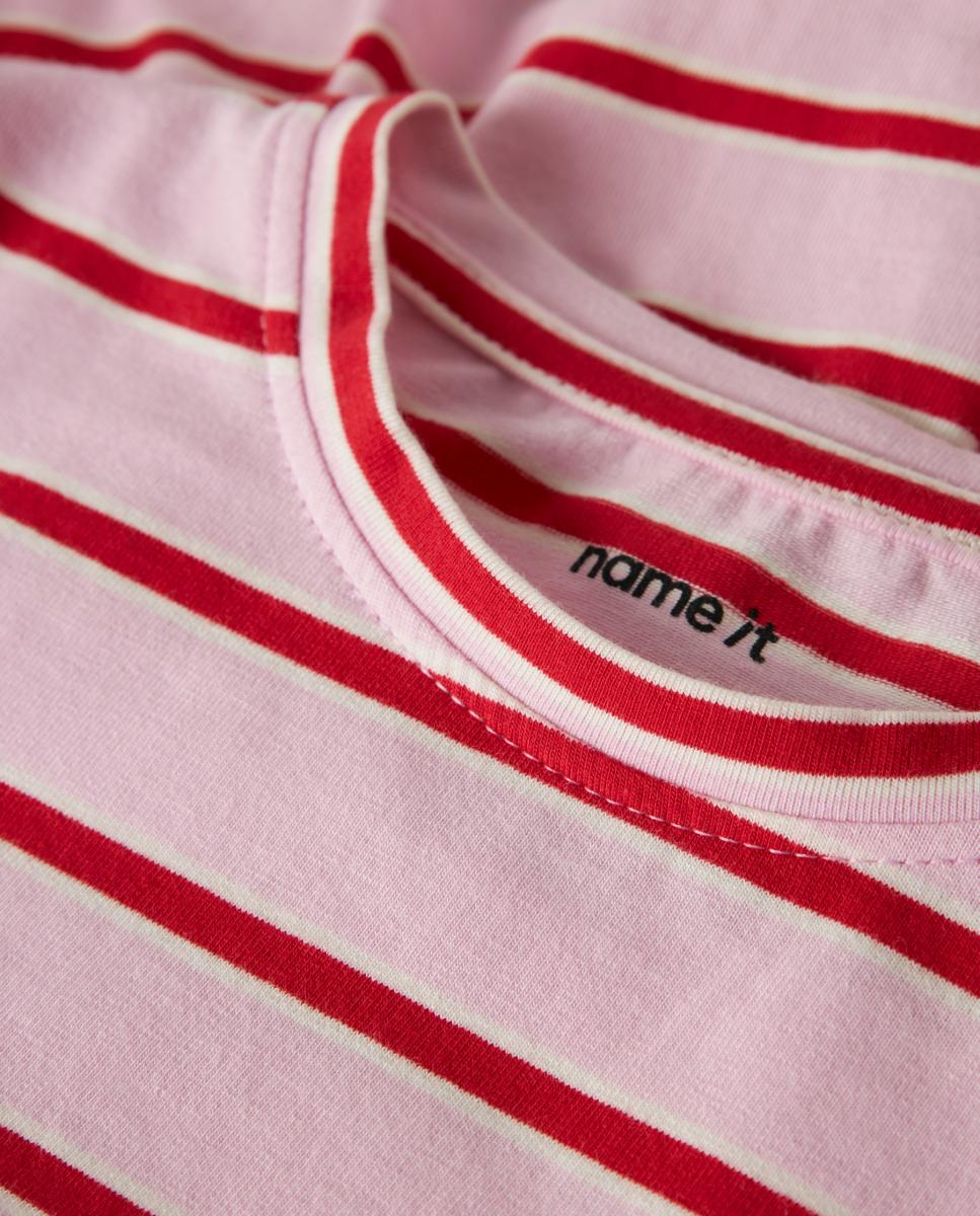 Camisola às Riscas com Manga Comprida Rosa-3