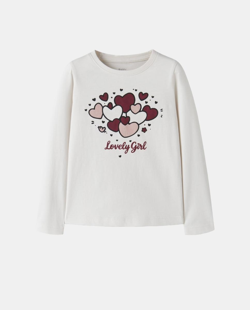 Camisola de Manga Comprida com Estampado de Corações Bege-2