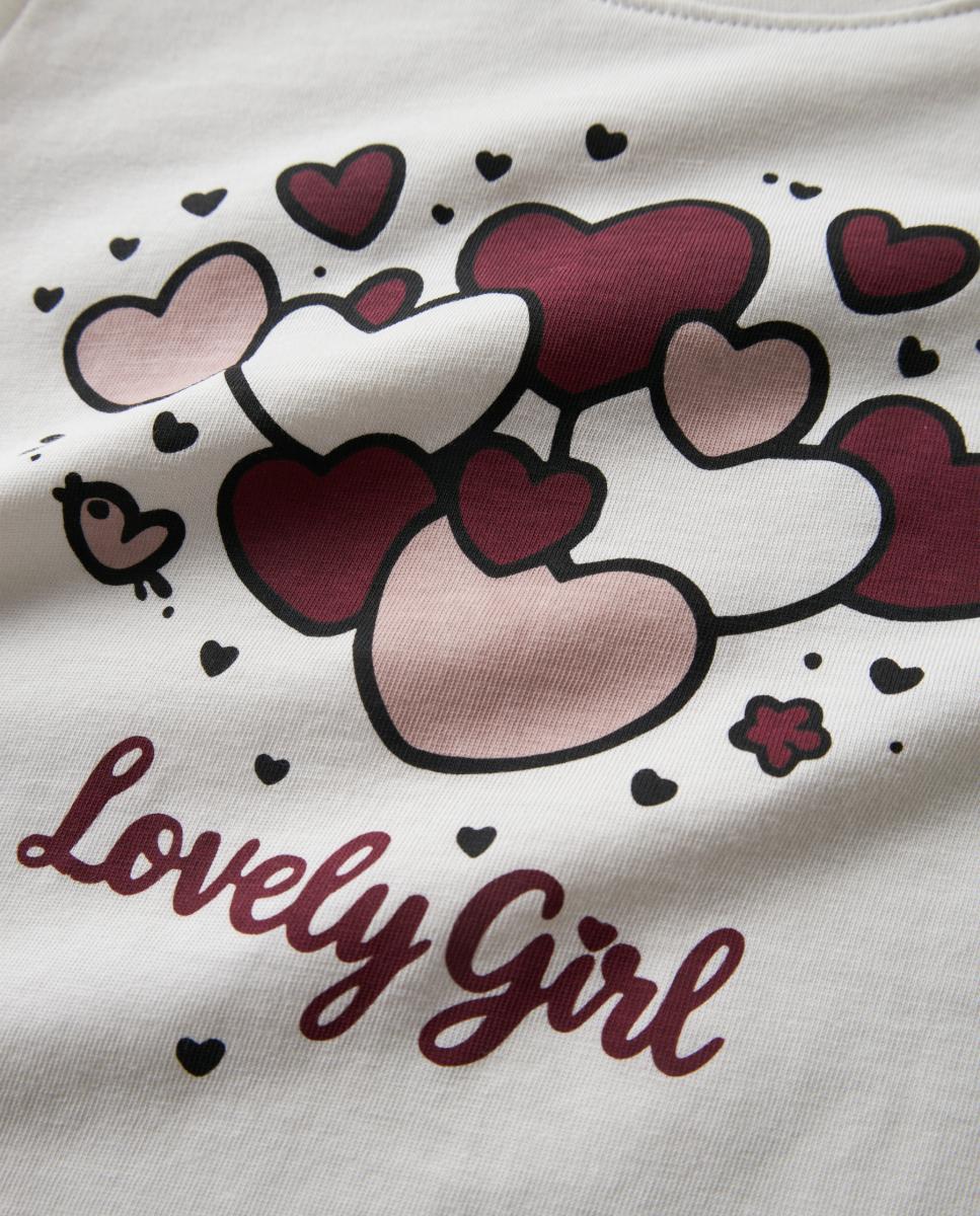Camisola de Manga Comprida com Estampado de Corações Bege-4