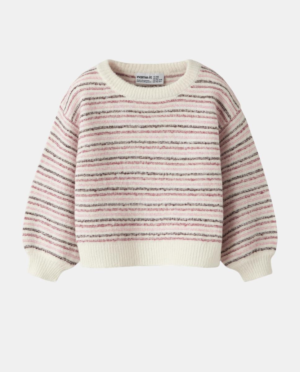 Camisola de malha às riscas Creme-4