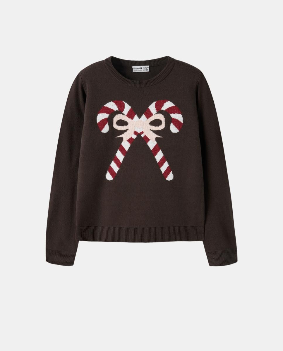 Camisola de Malha de Natal para Menina Castanho-2