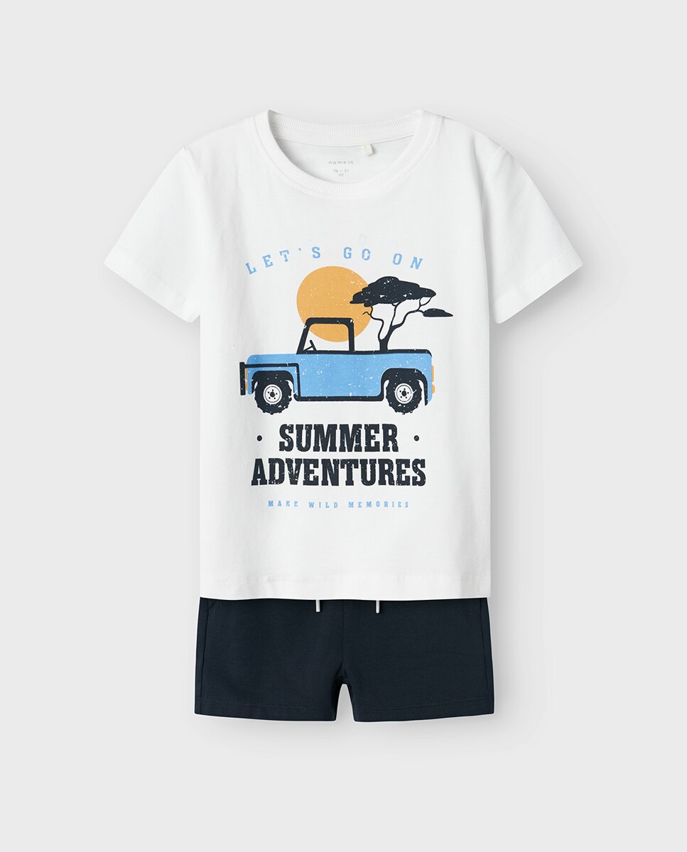 Conjunto com T-shirt e Calções Branco-1